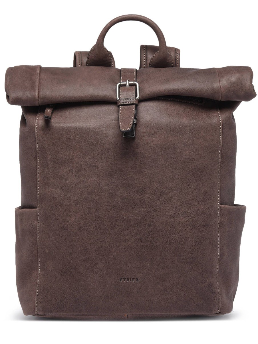 Business Etrier | Sac A Dos Spider 2 Compartiments Cuir Marron Fonce