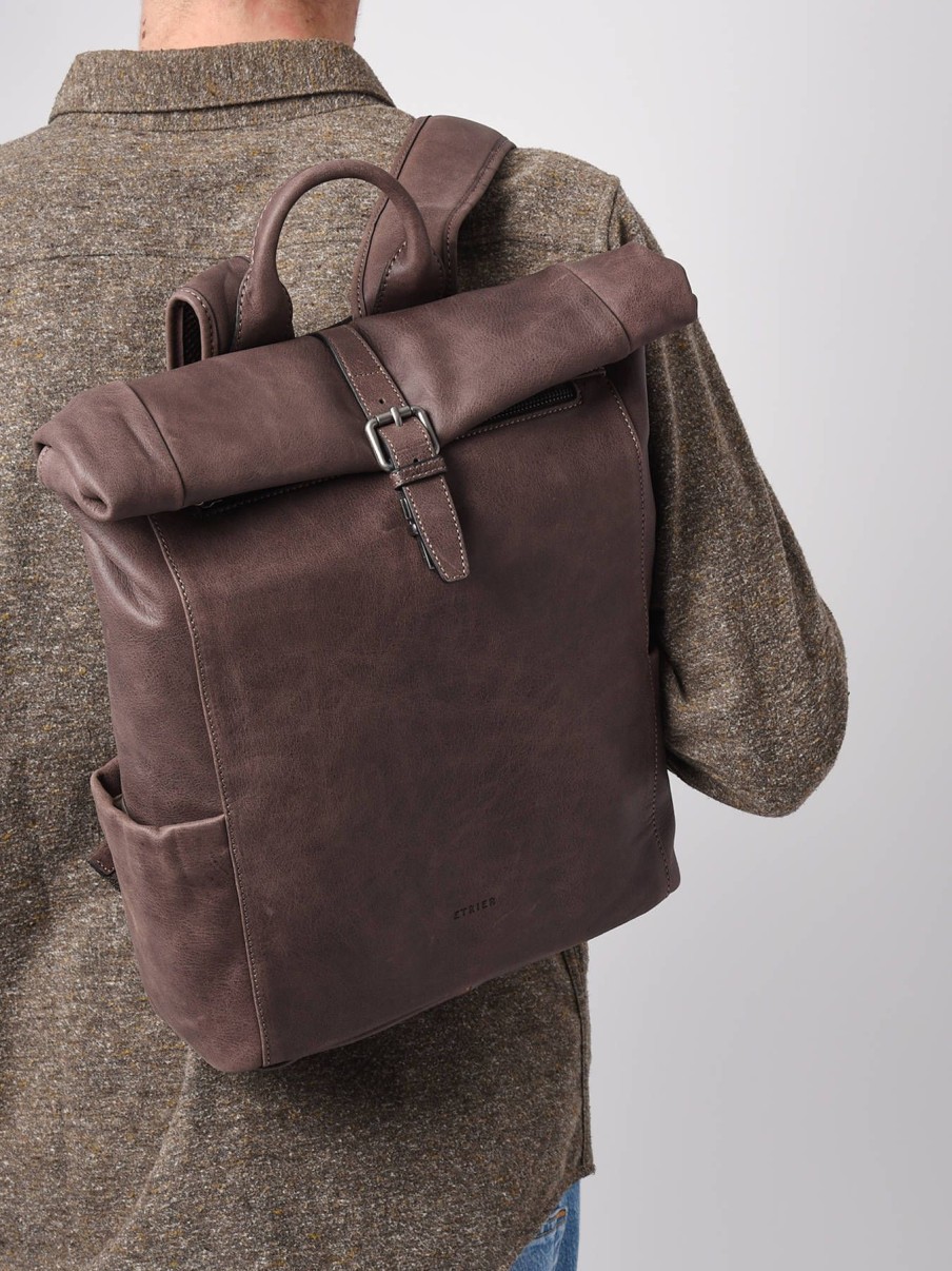 Business Etrier | Sac A Dos Spider 2 Compartiments Cuir Marron Fonce