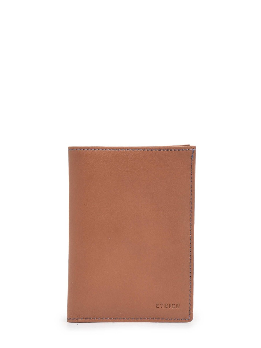 Homme Etrier | Portefeuille Porte-Monnaie Cuir Cuir Camel Bleu