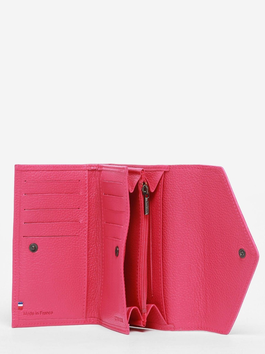 Femme Etrier | Porte-Monnaie Madras Cuir Fushia