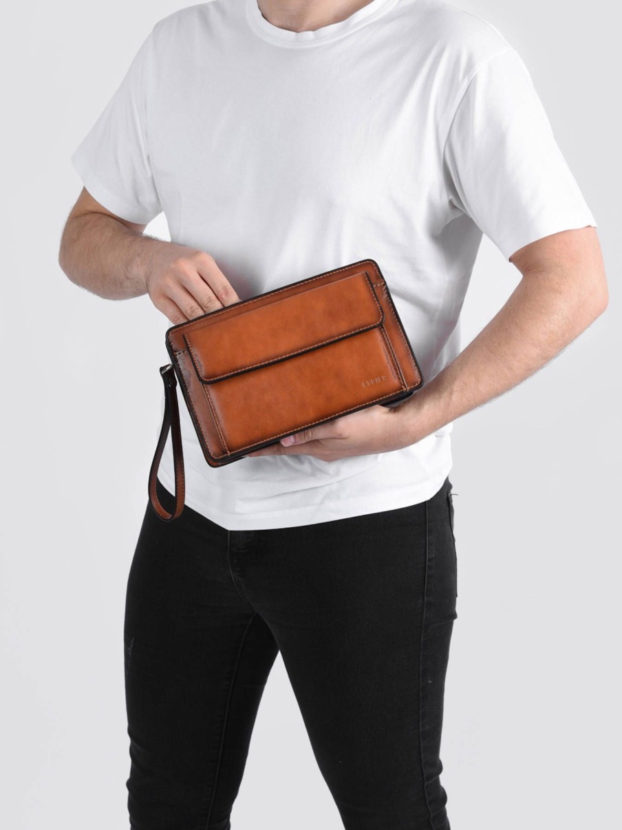 Homme Etrier | Pochette Homme 2 Compartiments Cuir Chataigne