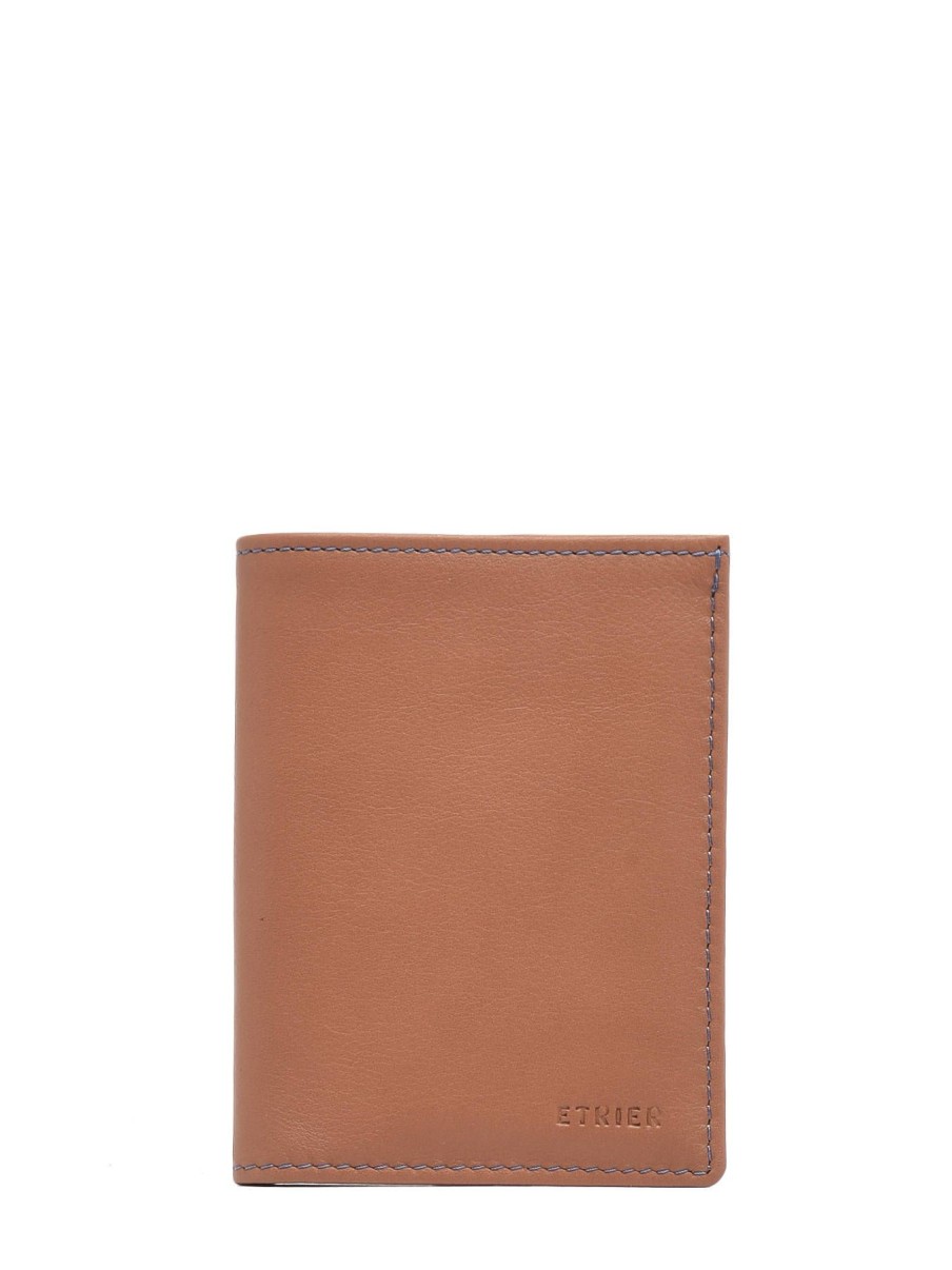 Homme Etrier | Portefeuille Porte-Cartes Cuir Cuir Camel Bleu