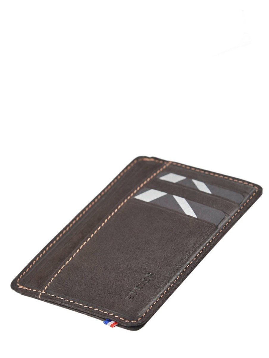 Homme Etrier | Porte-Cartes Oil Cuir Marron Fonce