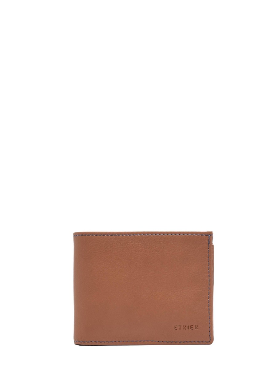 Homme Etrier | Portefeuille Porte-Monnaie Cuir Cuir Camel Bleu