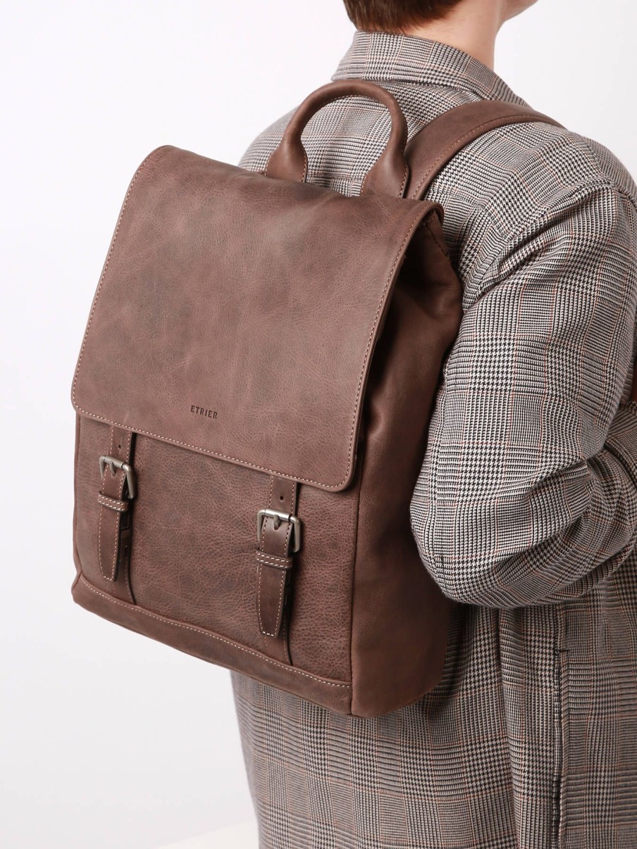 Business Etrier | Sac A Dos Business 1 Compartiment Marron Fonce